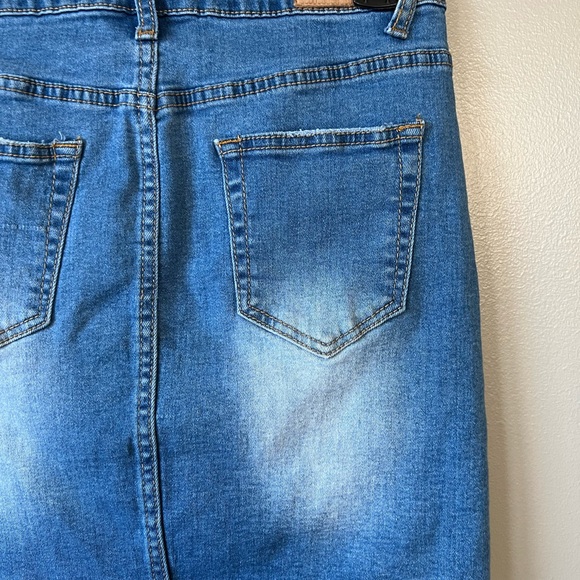 Denim BLVD Los Angles Distressed Denim Pencil Skirt - Picture 4 of 7